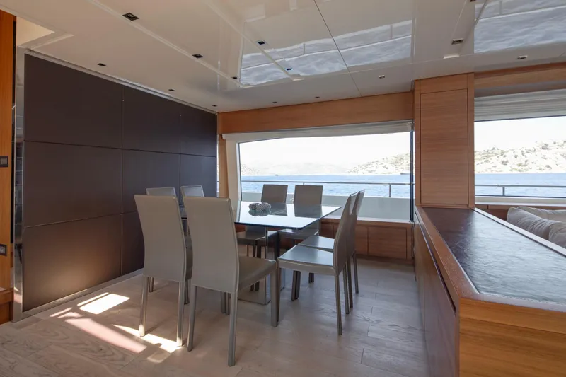  Yacht Photos Pics Luxurious dining area on a 2017 Sanlorenzo SL86 yacht with ocean view.