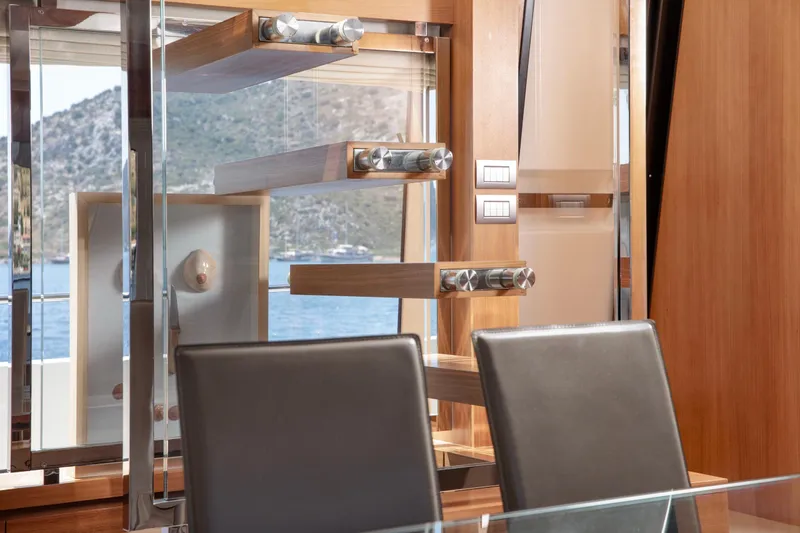  Yacht Photos Pics Interior of 2017 Sanlorenzo SL86 yacht with modern design and glass elements.