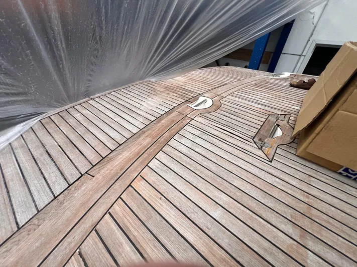  Yacht Photos Pics Teak deck of 2009 Monterey 415 SY yacht under protective cover.