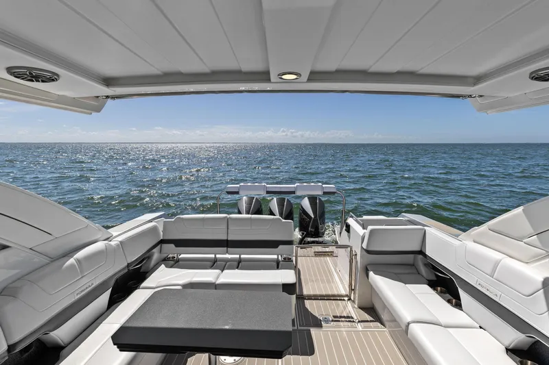  Yacht Photos Pics 2023 Formula 380 Super Sport Crossover OB, luxurious boat interior with ocean view.