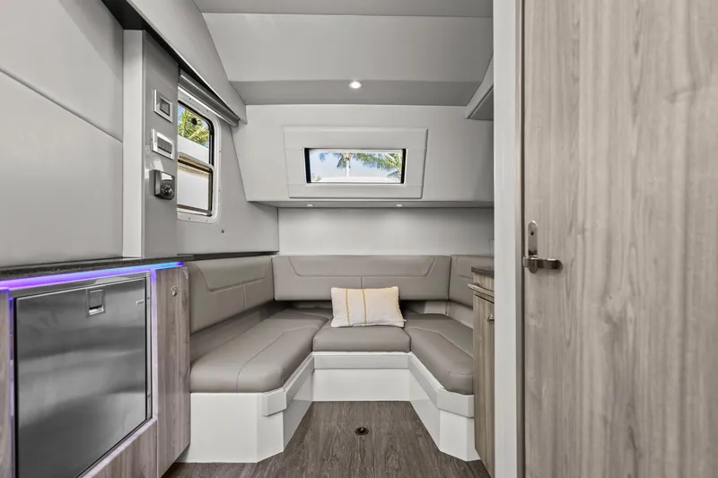  Yacht Photos Pics 2023 Formula 380 Super Sport Crossover OB interior with modern seating and sleek design.