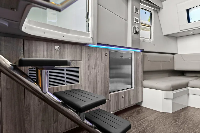  Yacht Photos Pics 2023 Formula 380 Super Sport Crossover OB interior with modern seating and sleek design.