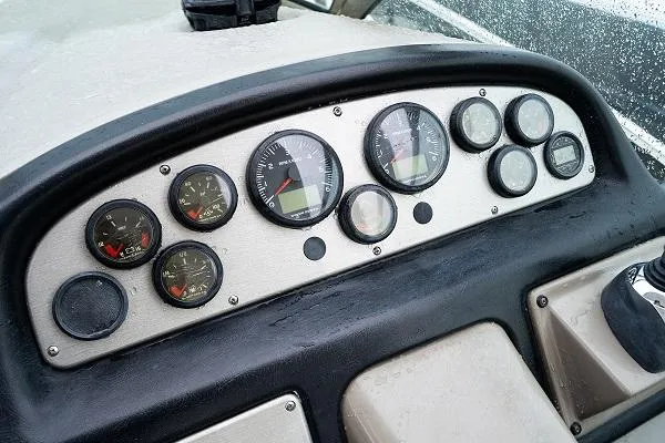  Yacht Photos Pics Dashboard of a 2008 Cruisers 420 Express boat with various gauges and controls.