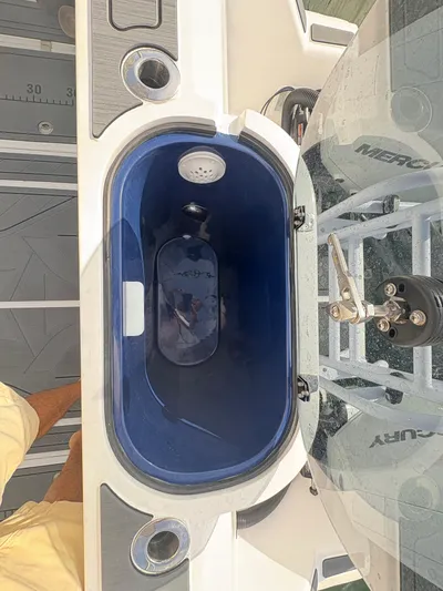 Hull 106 Yacht Photos Pics Livewell on 2025 Hammer Yachts HammerCat 30, featuring a blue interior and modern design.