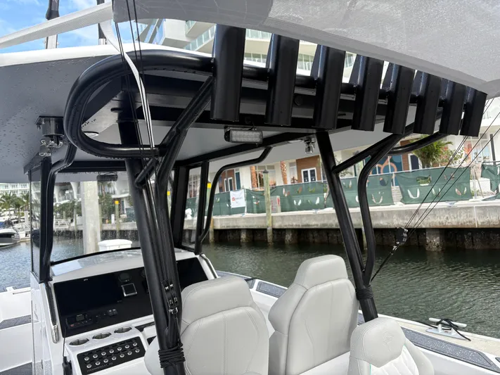 Hull 106 Yacht Photos Pics 2025 Hammer Yachts HammerCat 30 interior with modern helm and seating.