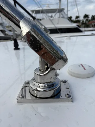 Hull 106 Yacht Photos Pics Close-up of a 2025 Hammer Yachts HammerCat 30 stainless steel fitting on deck.