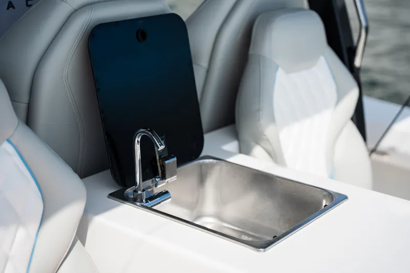 Hull 106 Yacht Photos Pics Luxury sink on 2025 Hammer Yachts HammerCat 30, featuring sleek design and modern faucet.