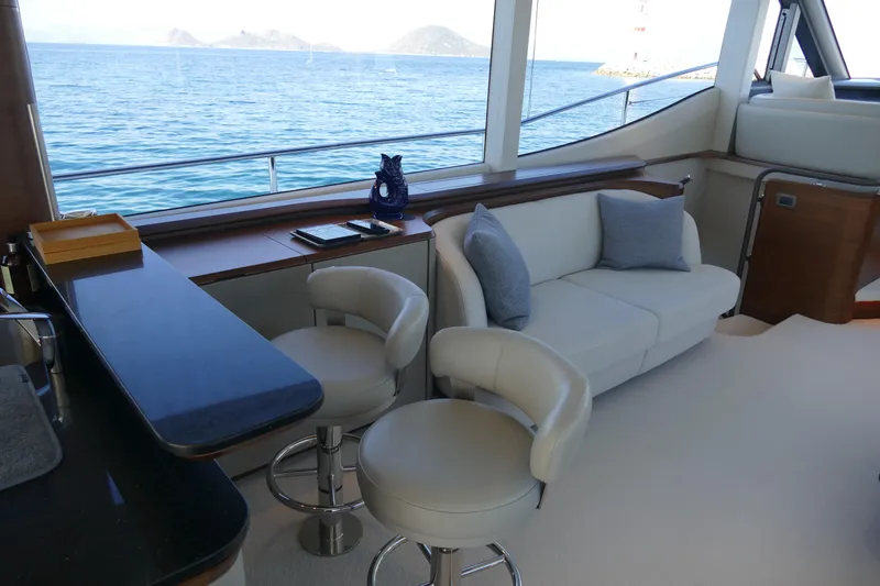  Yacht Photos Pics Luxurious interior of Princess Y72 yacht, 2022 model, with ocean view.