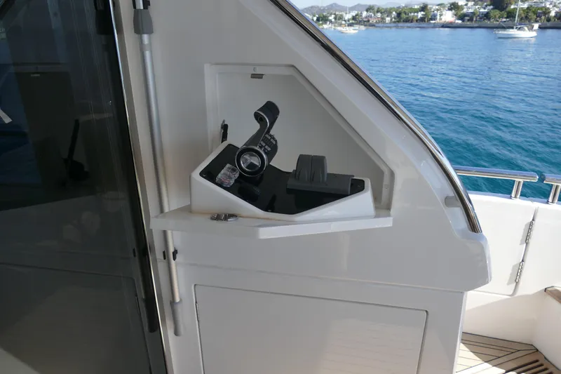  Yacht Photos Pics Control console of Princess Y72 yacht, 2022 model, overlooking the sea.