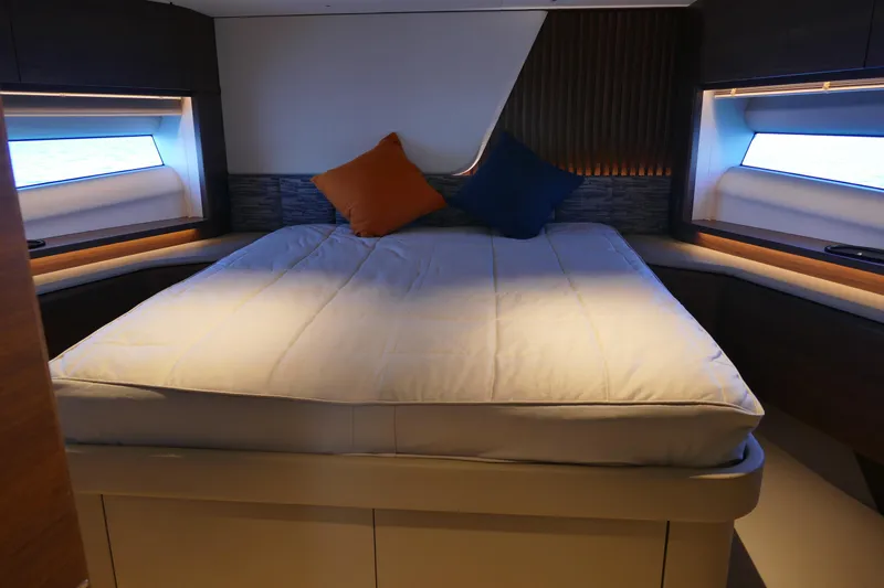  Yacht Photos Pics Luxurious bedroom on the Princess Y72 yacht, model year 2022.