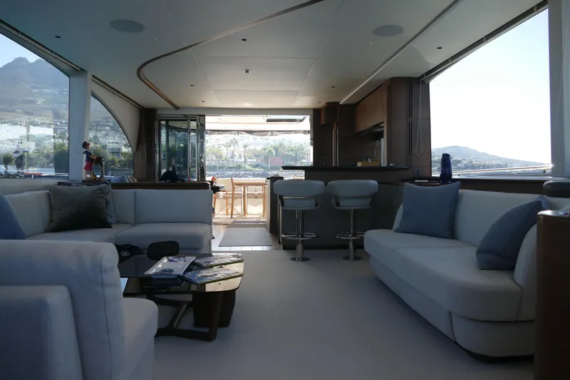  Yacht Photos Pics Luxurious interior of Princess Y72 yacht, model year 2022.