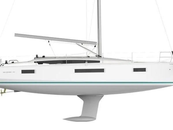  Yacht Photos Pics 2024 Jeanneau Sun Odyssey 410 sailboat, sleek design, white hull, modern features.