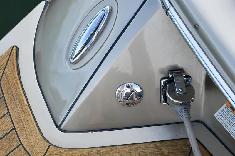  Yacht Photos Pics 2013 Chris-Craft Launch 32 boat detail showing shore power connection and deck.