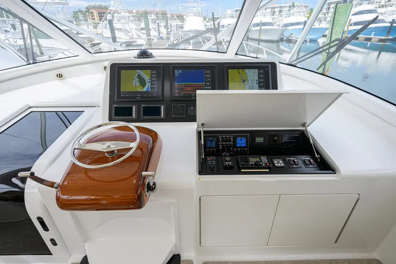  Yacht Photos Pics 2016 Viking 52 Open yacht helm with advanced navigation displays and controls.