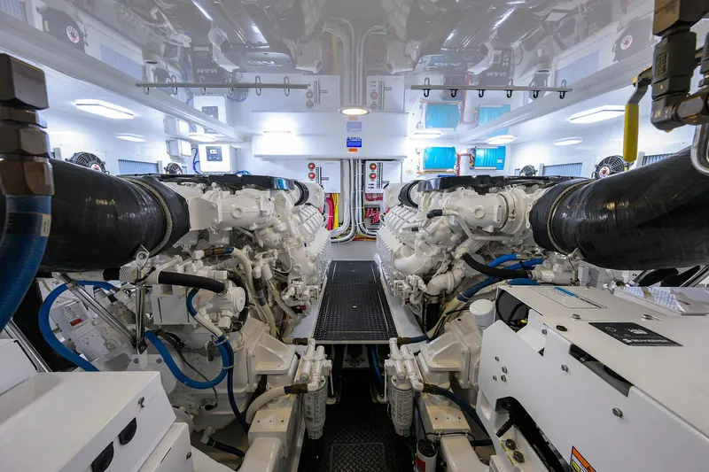  Yacht Photos Pics Engine room of 2016 Viking 52 Open yacht, showcasing advanced machinery and equipment.