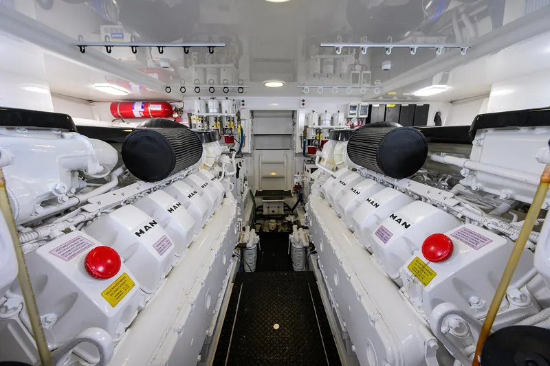  Yacht Photos Pics Engine room of 2016 Viking 52 Open yacht, featuring dual MAN engines.