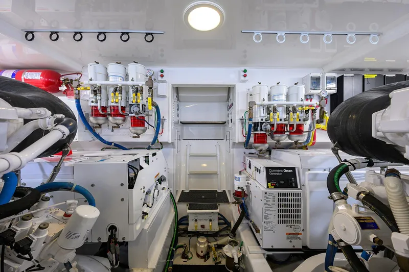  Yacht Photos Pics Engine room of 2016 Viking 52 Open yacht, showcasing advanced machinery and equipment.