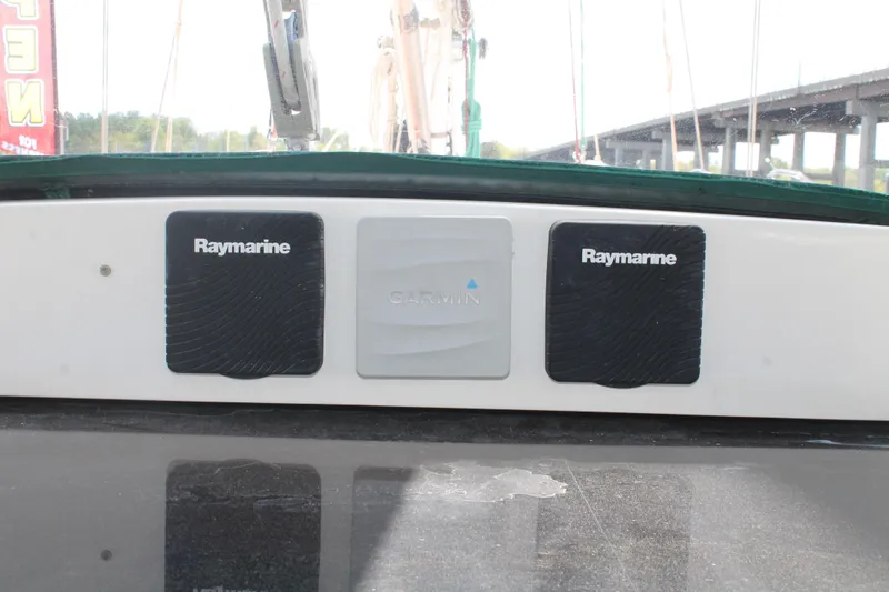 Callisto Yacht Photos Pics Raymarine and Garmin equipment on 2009 Outbound 46 yacht dashboard.