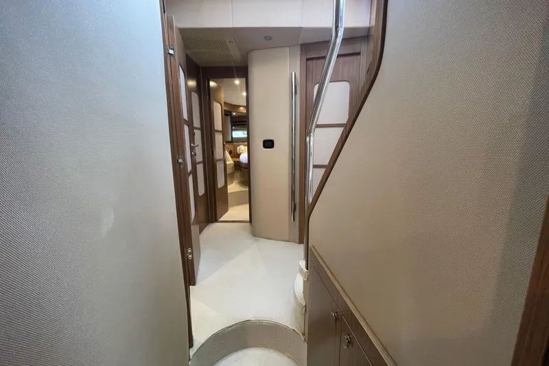 Boa Sorte Yacht Photos Pics Interior hallway of 2017 Azimut Magellano 53 yacht, featuring modern design and wood accents.