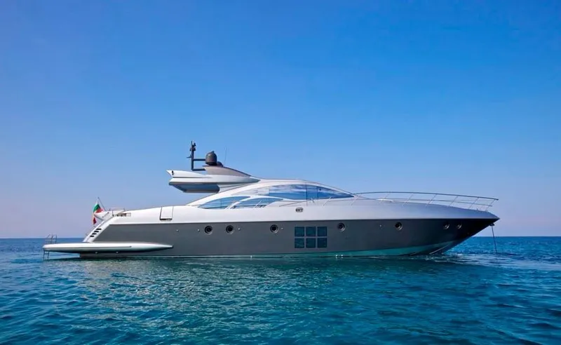  Yacht Photos Pics 2008 Azimut 86S yacht on calm blue sea under clear sky.