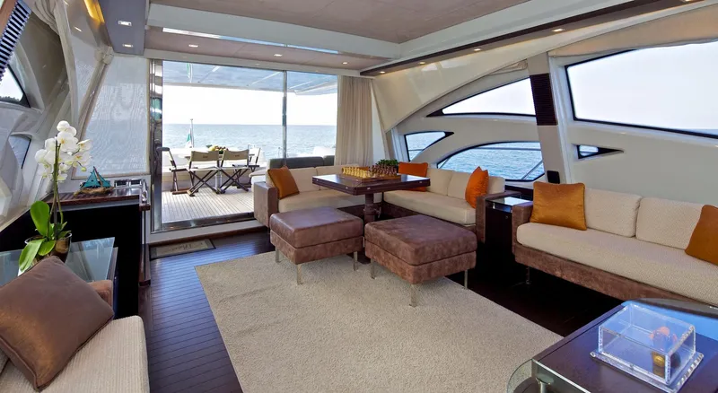  Yacht Photos Pics Luxurious interior of 2008 Azimut 86S yacht with elegant seating and ocean view.