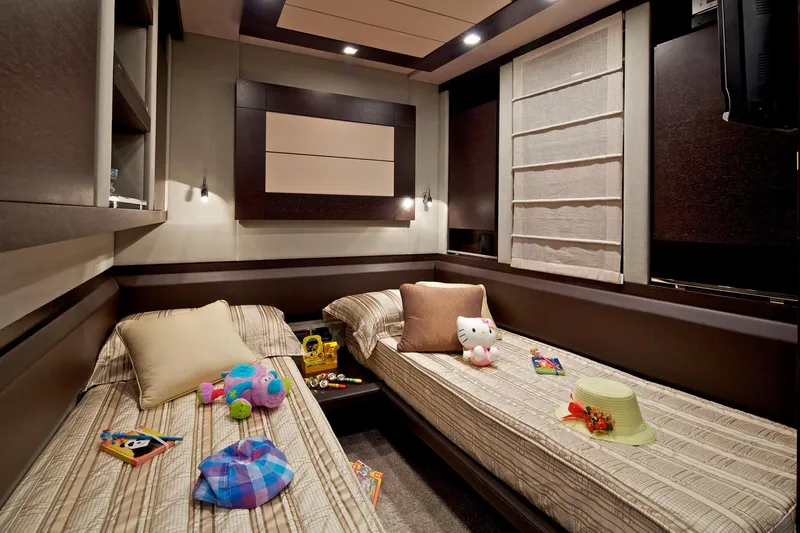  Yacht Photos Pics Luxurious 2008 Azimut 86S yacht cabin with twin beds and plush decor.
