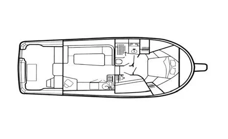 Just For Kicks Yacht Photos Pics Floor plan of a 2000 Luhrs 36 Convertible boat, showing interior layout.