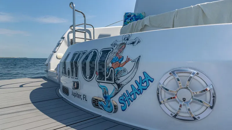  Yacht Photos Pics Custom 650 Catamaran 2010 with nautical artwork, docked in Jupiter, FL.