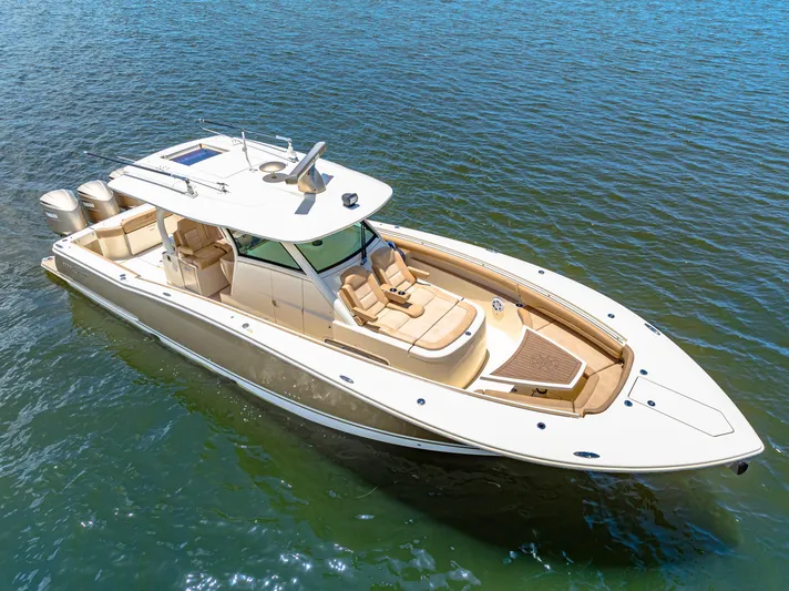  Yacht Photos Pics 2018 Scout 380 LXF luxury boat on water.