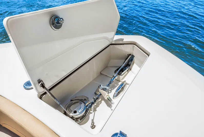  Yacht Photos Pics Anchor storage compartment on a 2018 Scout 380 LXF boat.
