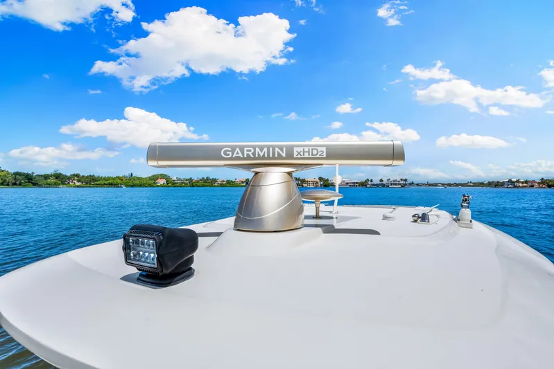  Yacht Photos Pics 2018 Scout 380 LXF boat with Garmin xHD2 radar on calm waters.
