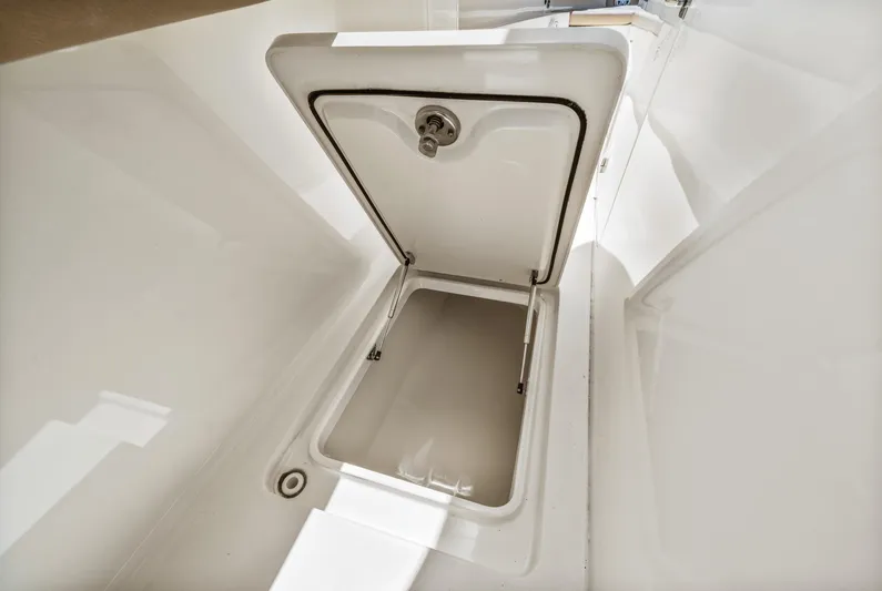  Yacht Photos Pics Open storage compartment on a 2018 Scout 380 LXF boat.