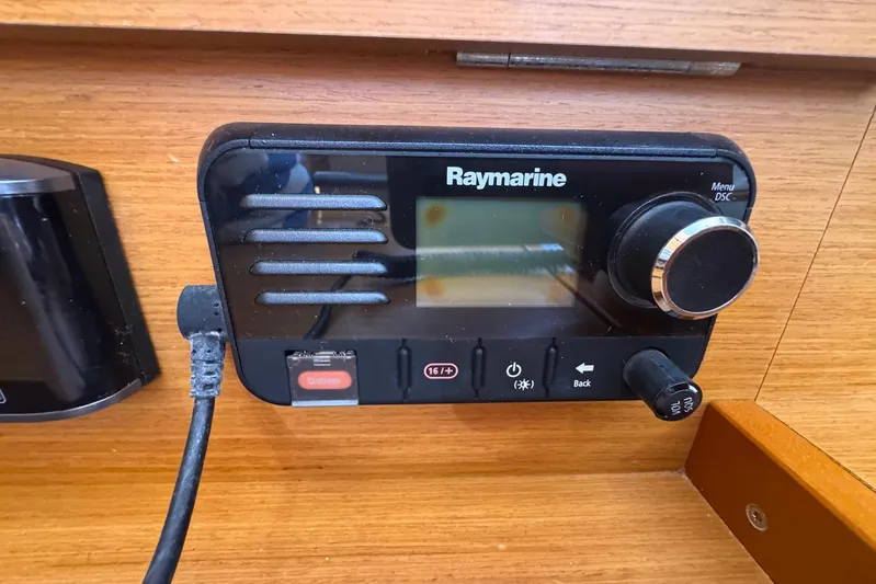 Sea Ranch II Yacht Photos Pics Raymarine marine radio on 2018 Jeanneau Sun Odyssey 389 yacht dashboard.