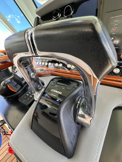  Yacht Photos Pics Close-up of 2021 Tiara Sport 34 LS boat throttle controls.