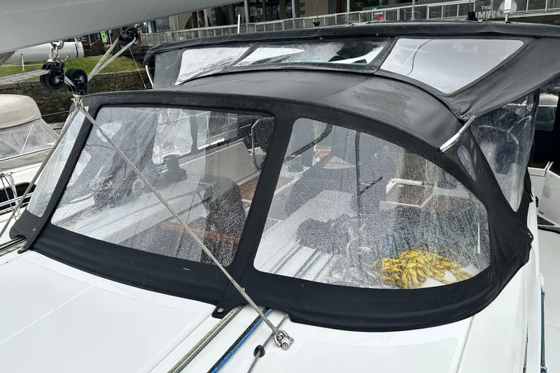 Lost Traveler Yacht Photos Pics 2020 Jeanneau Sun Odyssey 440 sailboat with protective cockpit cover.