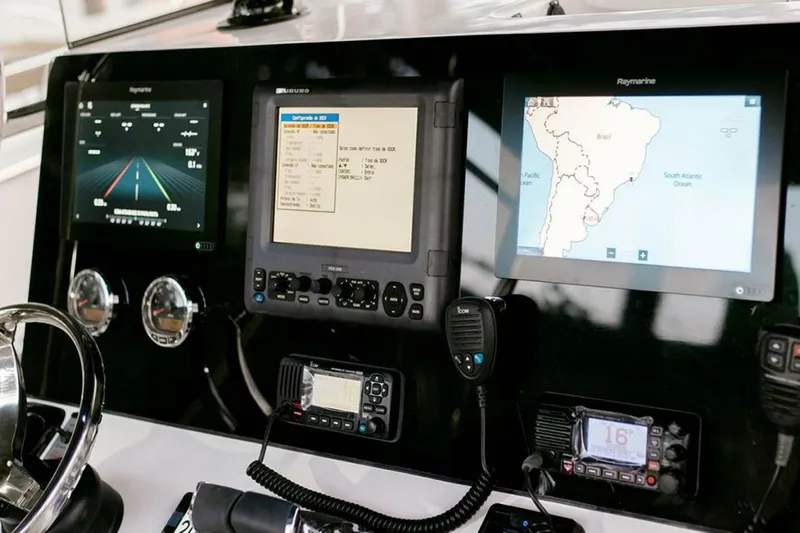  Yacht Photos Pics Dashboard of 2025 Garnet Offshore 300 HT with navigation and communication systems.