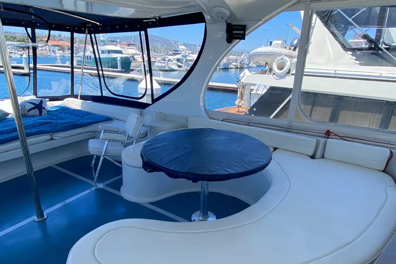 Dianne Yacht Photos Pics Luxurious 2003 Bluewater Yachts 6000 custom series interior with marina view.