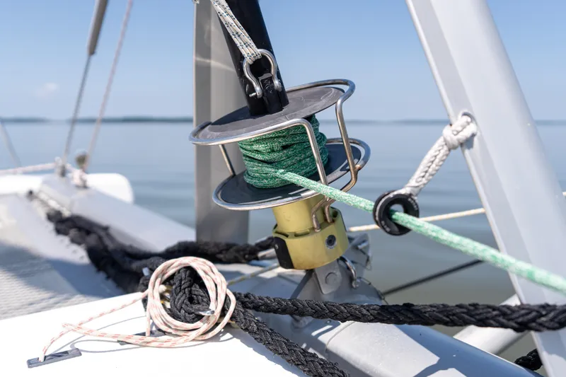 Atlas Yacht Photos Pics Sailing equipment on a 2006 St Francis SF50 catamaran, featuring ropes and winch.