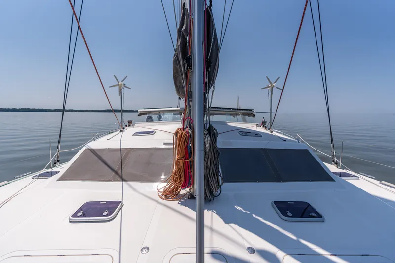 Atlas Yacht Photos Pics St Francis SF50 catamaran deck view with clear skies and calm waters, 2006 model.