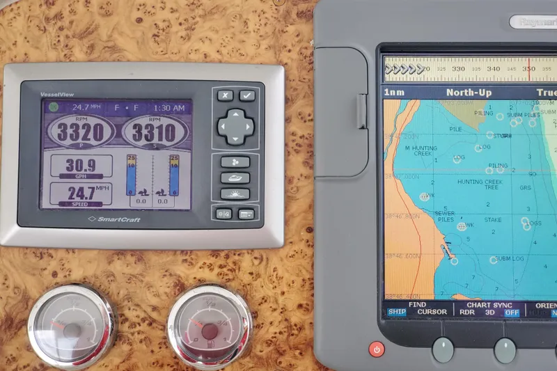 Yacht Photos Pics Dashboard of a 2008 Formula 34 Performance Cruiser with navigation and engine displays.