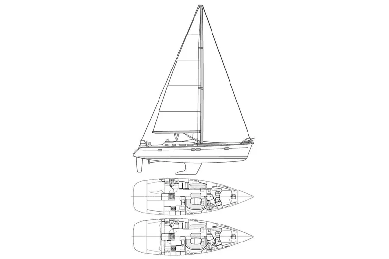 Bellabeaupied Yacht Photos Pics Line drawing of a 2004 Beneteau 473 sailboat with interior layout plans.