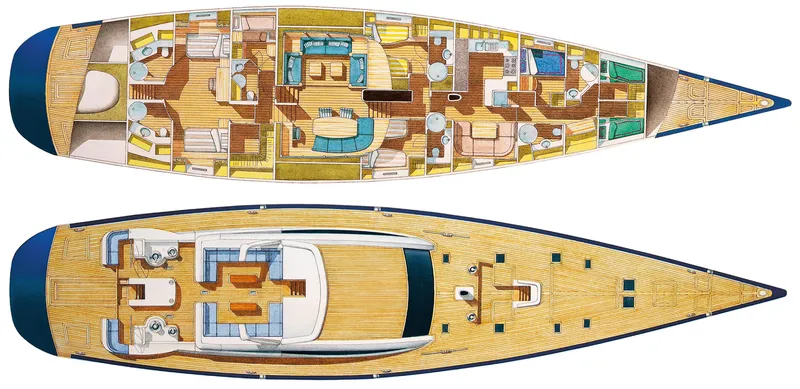  Yacht Photos Pics Floor plan of CNB 117 yacht, 2006 model, showcasing interior and deck layout.