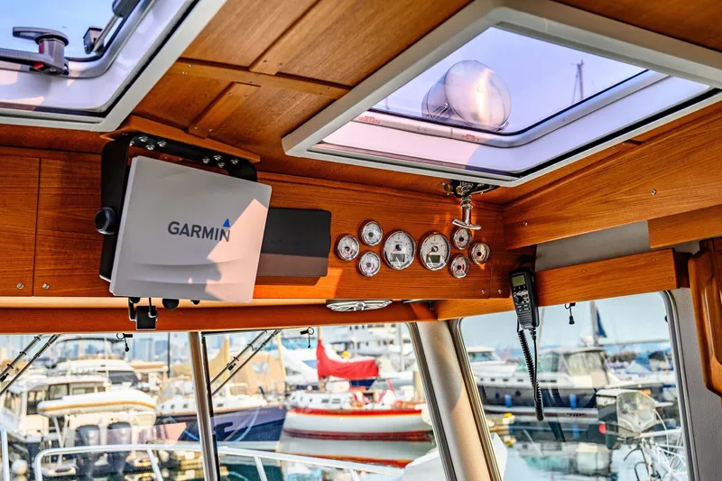  Yacht Photos Pics Interior of 2019 Targa 35 boat with Garmin navigation system and gauges.