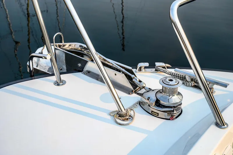  Yacht Photos Pics Bow of 2019 Targa 35 boat with anchor and winch system.