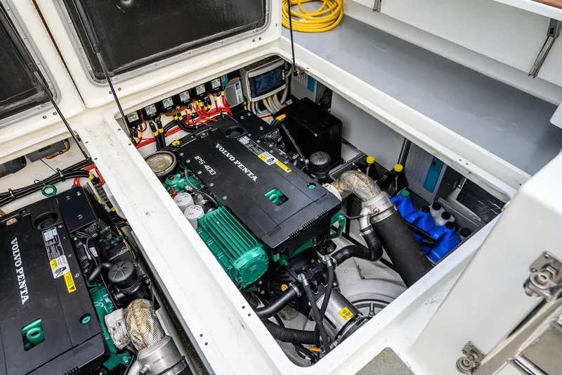  Yacht Photos Pics Engine compartment of a 2019 Targa 35 with Volvo Penta IPS 400 engines.