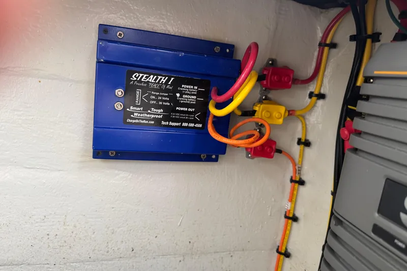  Yacht Photos Pics Electrical system in a 2024 SeaVee 32Z boat featuring a Stealth I charger.