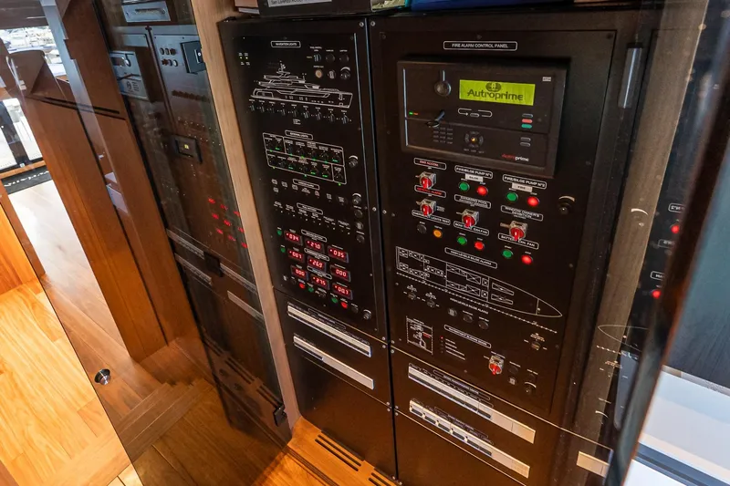 Neverland Yacht Photos Pics Control panel inside 2020 Sanlorenzo 44 Alloy yacht, featuring advanced navigation and safety systems.