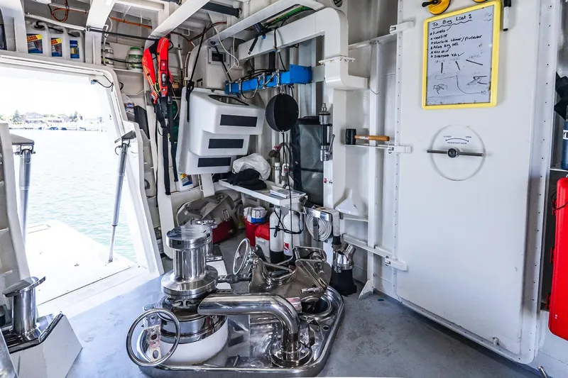 Neverland Yacht Photos Pics Interior of 2020 Sanlorenzo 44 Alloy yacht showcasing equipment and storage area.