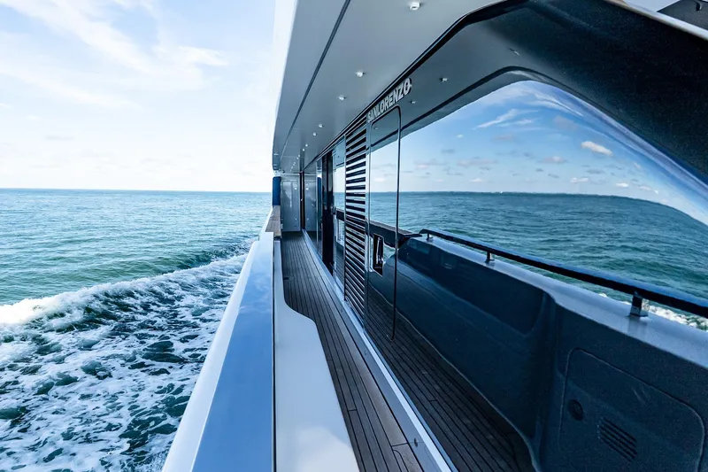 Neverland Yacht Photos Pics Sanlorenzo 44 Alloy yacht cruising on open sea, 2020 model, sleek design.