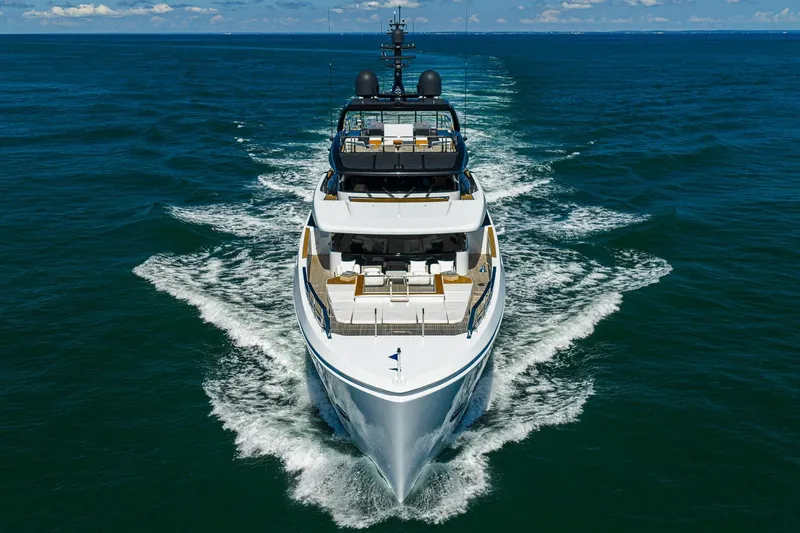 Neverland Yacht Photos Pics Luxurious 2020 Sanlorenzo 44 Alloy yacht cruising on open sea.